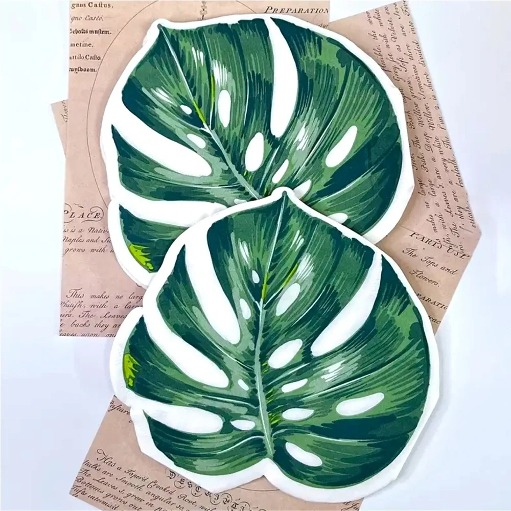 Tropical Leaf Shaped Paper Napkins w Intricate Vein Pattern, 20 ct